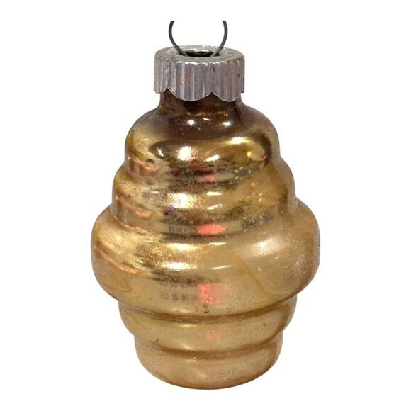 Shiny Brite Christmas Ornament Short Spinning Top Lantern Gold 1954 Retro #92 - Picture 1 of 5